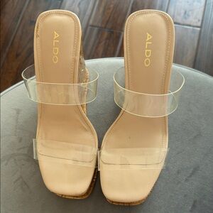 ALDO Nude Clear Double-Strap Slide Heels
